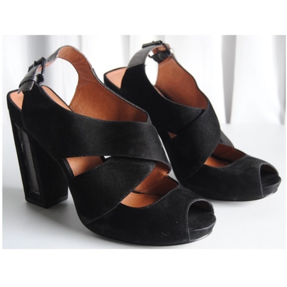 No. 704b Shoes - No 704b Olivia Suede PeepToe Slingback Block Heel